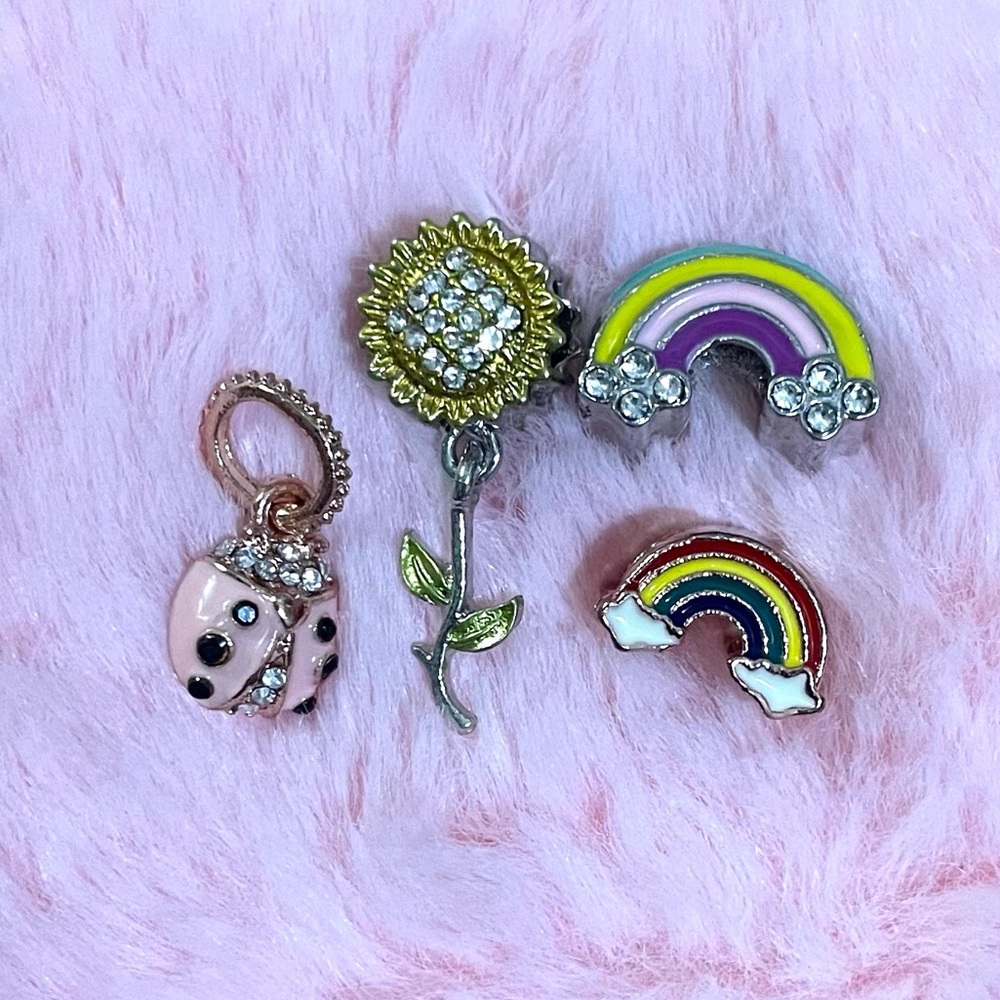 4 Rainbow Lady Bird Sunflower Bead Charm Bundle Set /Not Pandora
